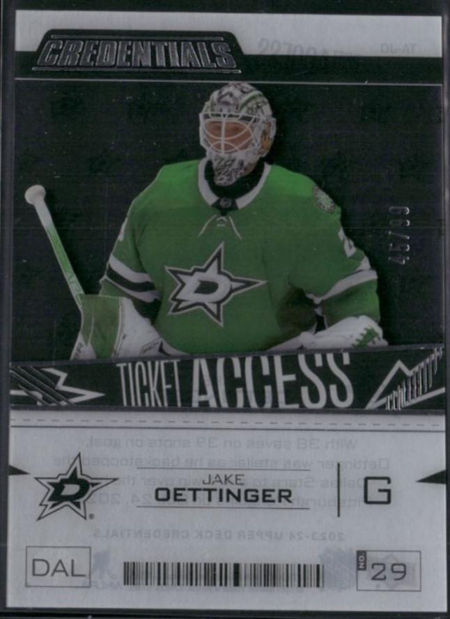 Jake Oettinger #TA-JO Hockey Cards 2023 Upper Deck Credentials Ticket Access Acetate Autograph