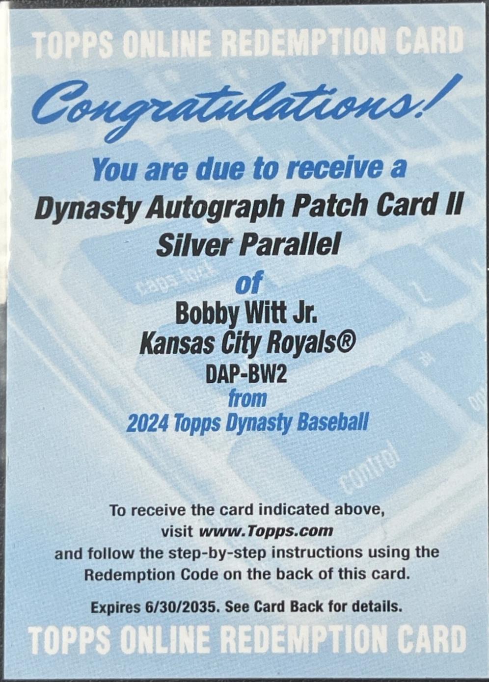 Bobby Witt Jr. [Silver Autograph Patch] #DAP-BW2