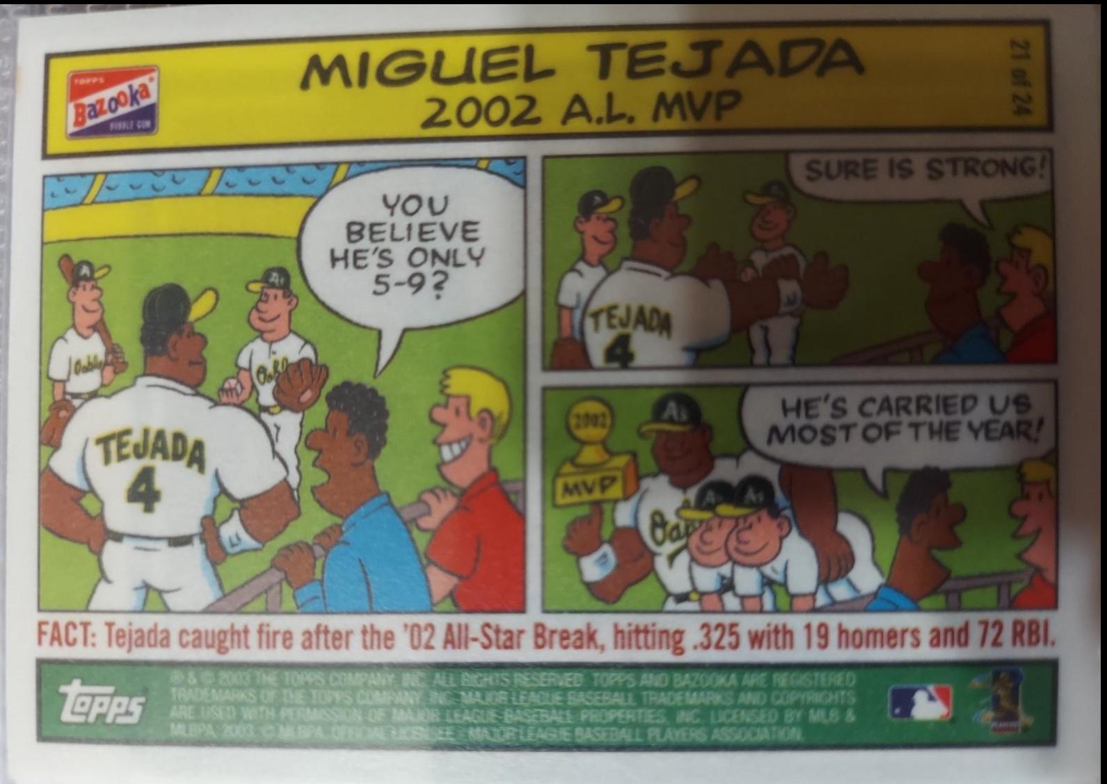 Miguel Tejada #21 Baseball Cards 2003 Bazooka Comics