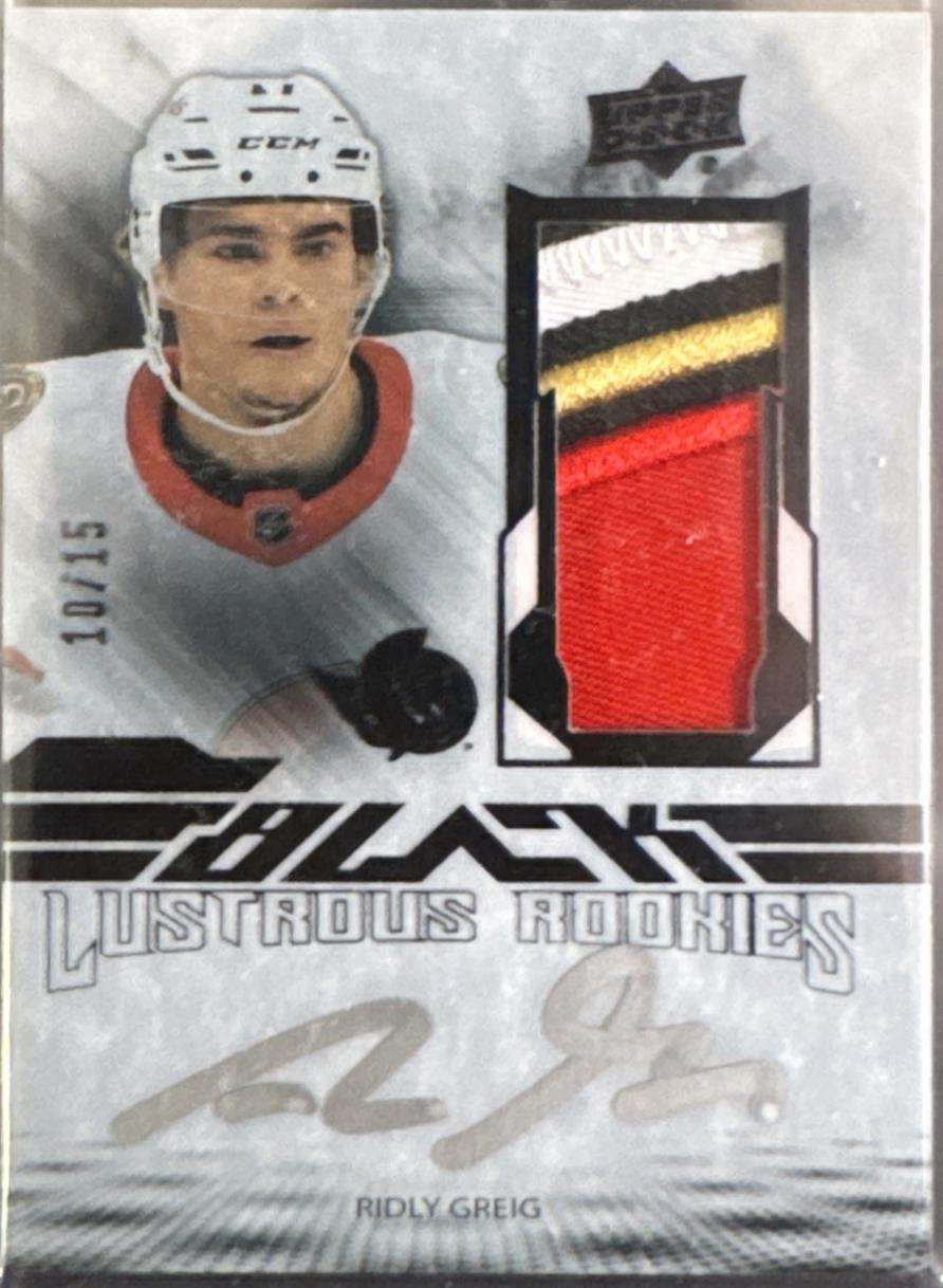 Ridly Greig #LRAP-RG 2023 Spx UD Black Lustrous Rookie Auto Patch Hockey