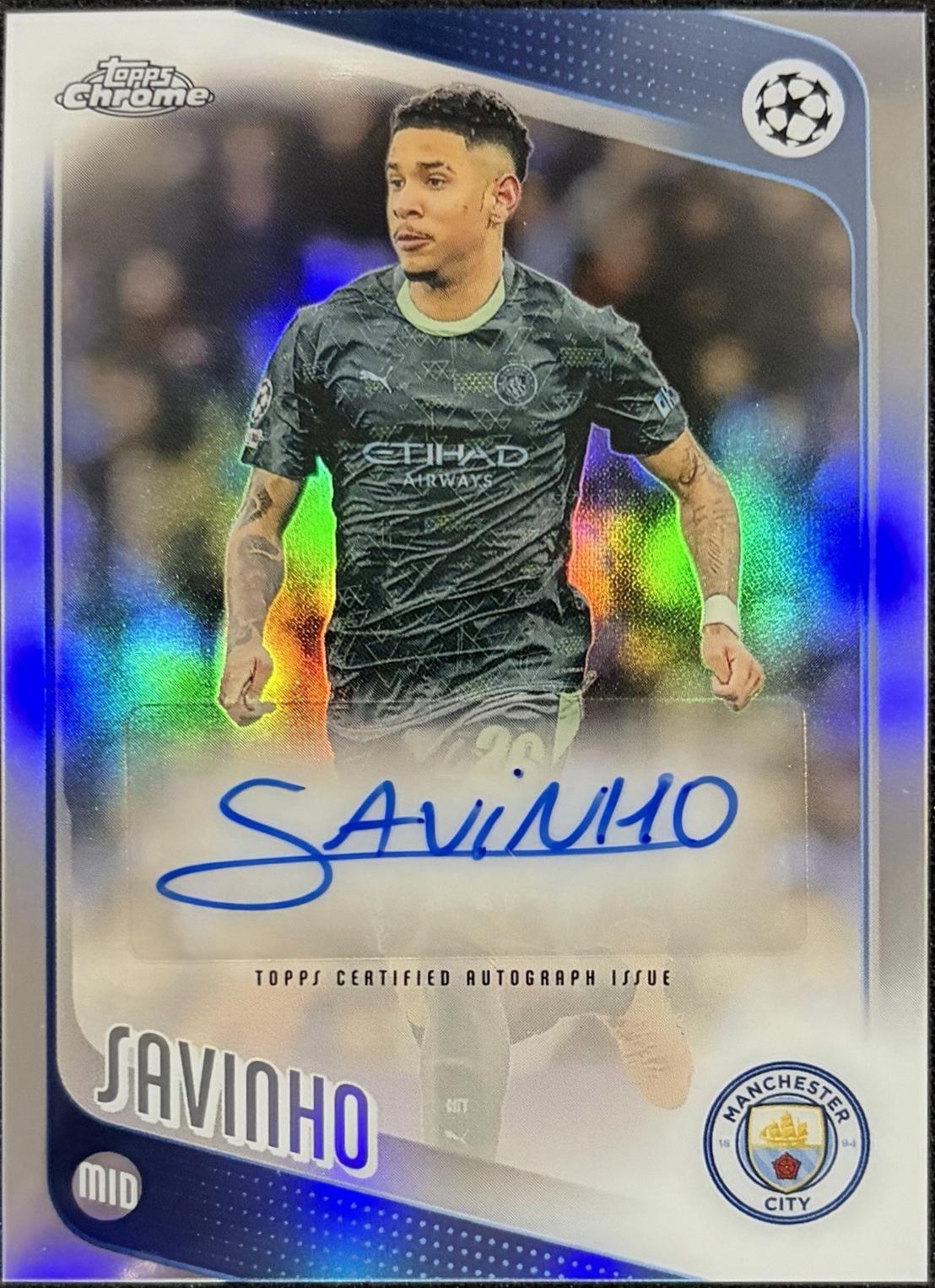 2025 Topps Chrome UEFA Autograph Savinho [Pink] #CA-S card