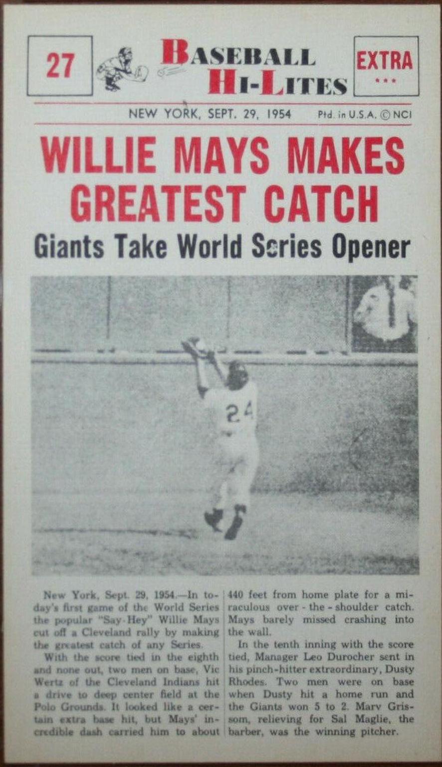 Willie Mays Makes #27 Baseball Cards 1960 NU Card Baseball Hi Lites