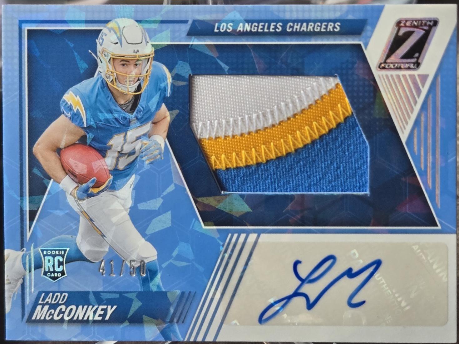 Ladd McConkey #212 Football Cards 2024 Panini Zenith Rookie Patch Autographs Ice