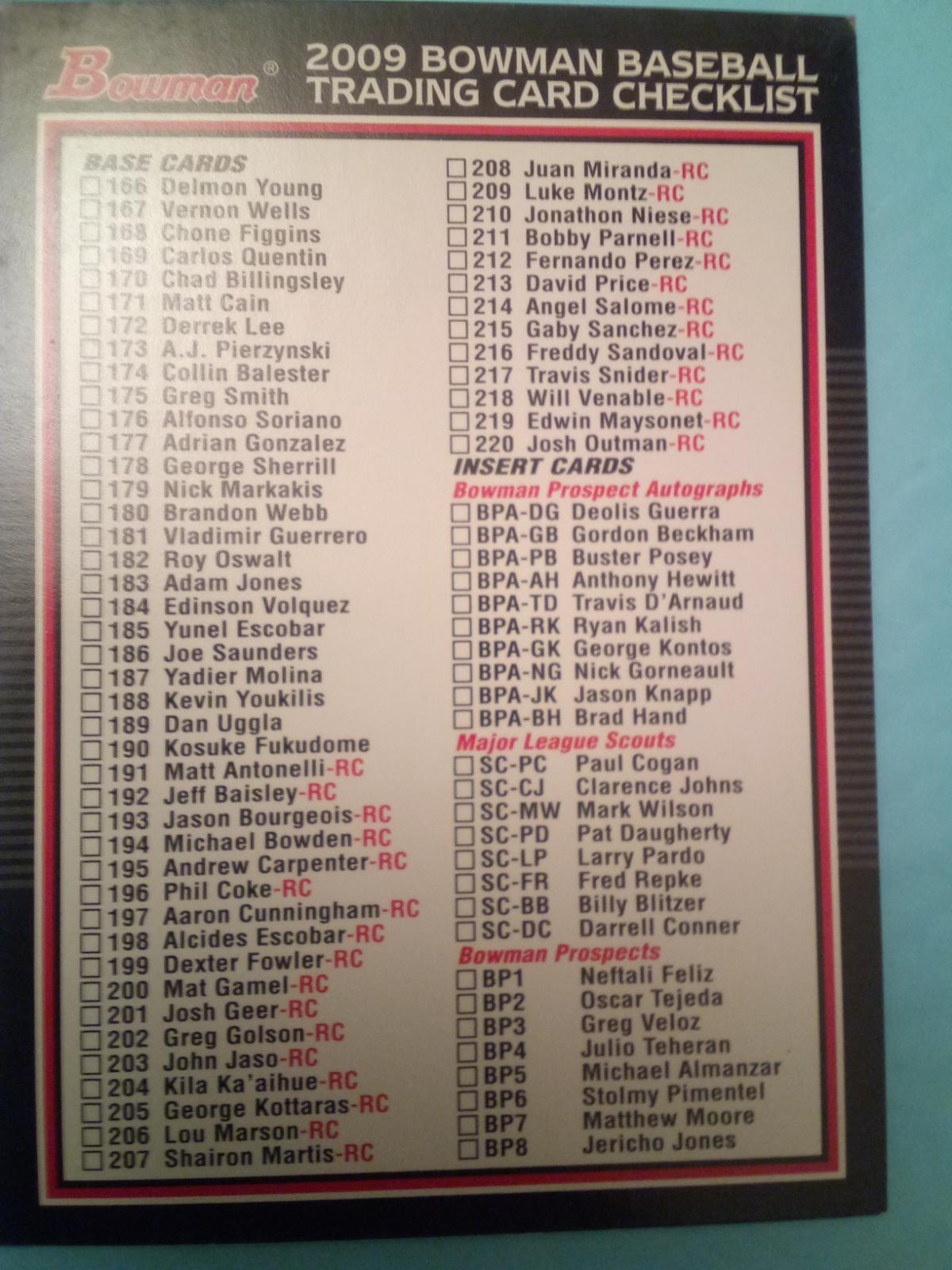 Checklist #2 of 3 Football Cards 2008 Bowman