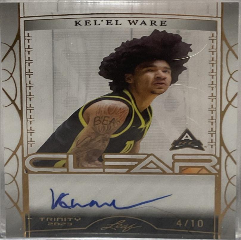 Kel'el Ware #CA-KW1 2023 Leaf Trinity Clear Autograph Basketball