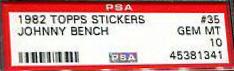 Johnny Bench #35 Baseball Cards 1982 Topps Stickers
