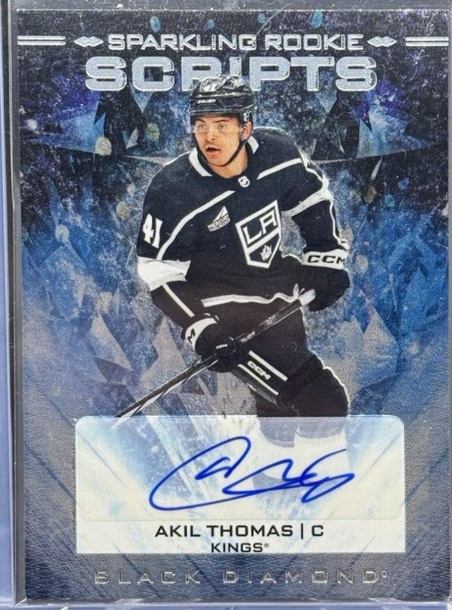 Akil Thomas #SRS-AT Hockey Cards 2024 Upper Deck Black Diamond Sparkling Rookie Scripts