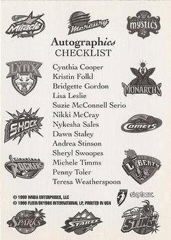 Checklist #CL Basketball Cards 1999 Hoops WNBA Autographics