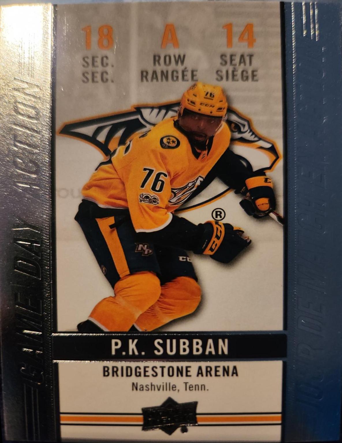 P.K. Subban #GDA-14 Hockey Cards 2018 Upper Deck Tim Hortons Game Day Action
