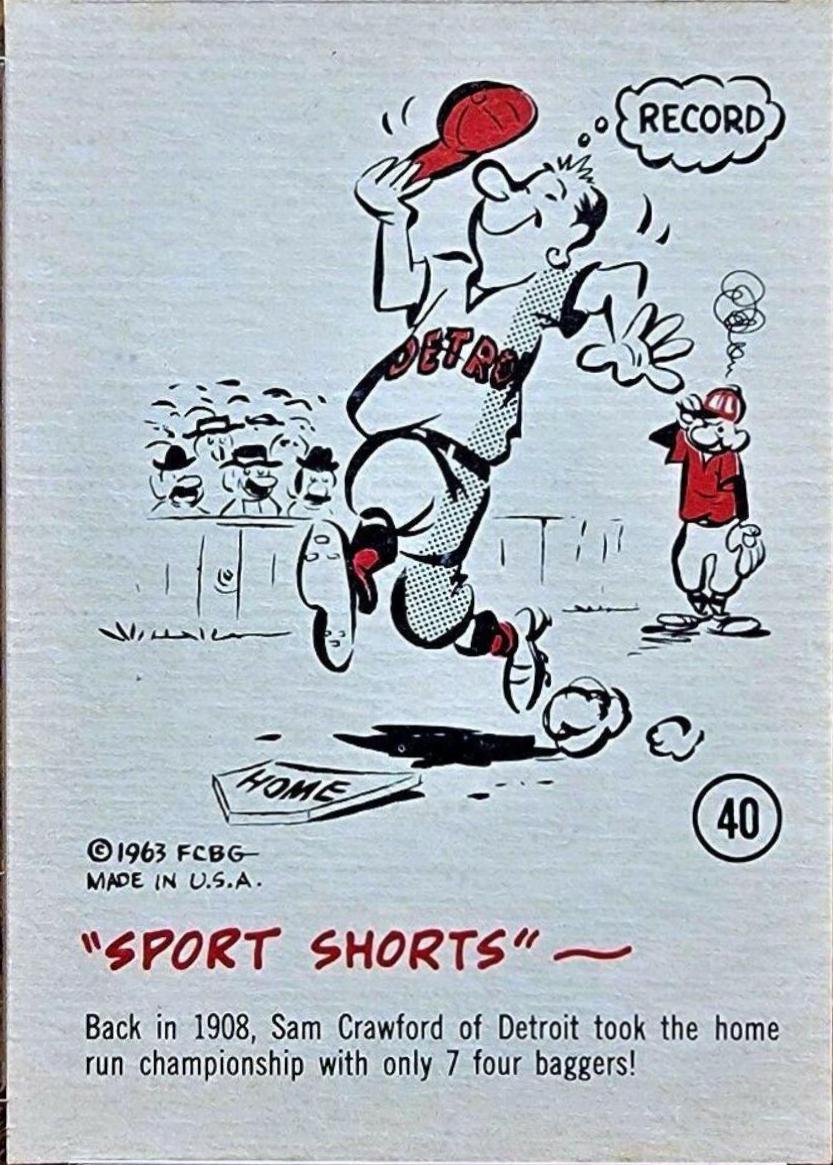 Sam Crawford #40 Baseball Cards 1963 Gad Fun Cards