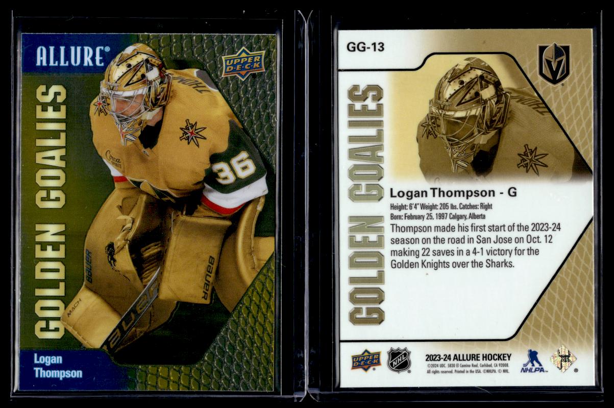 Logan Thompson #GG-13 Hockey Cards 2023 Upper Deck Allure Golden Goalies