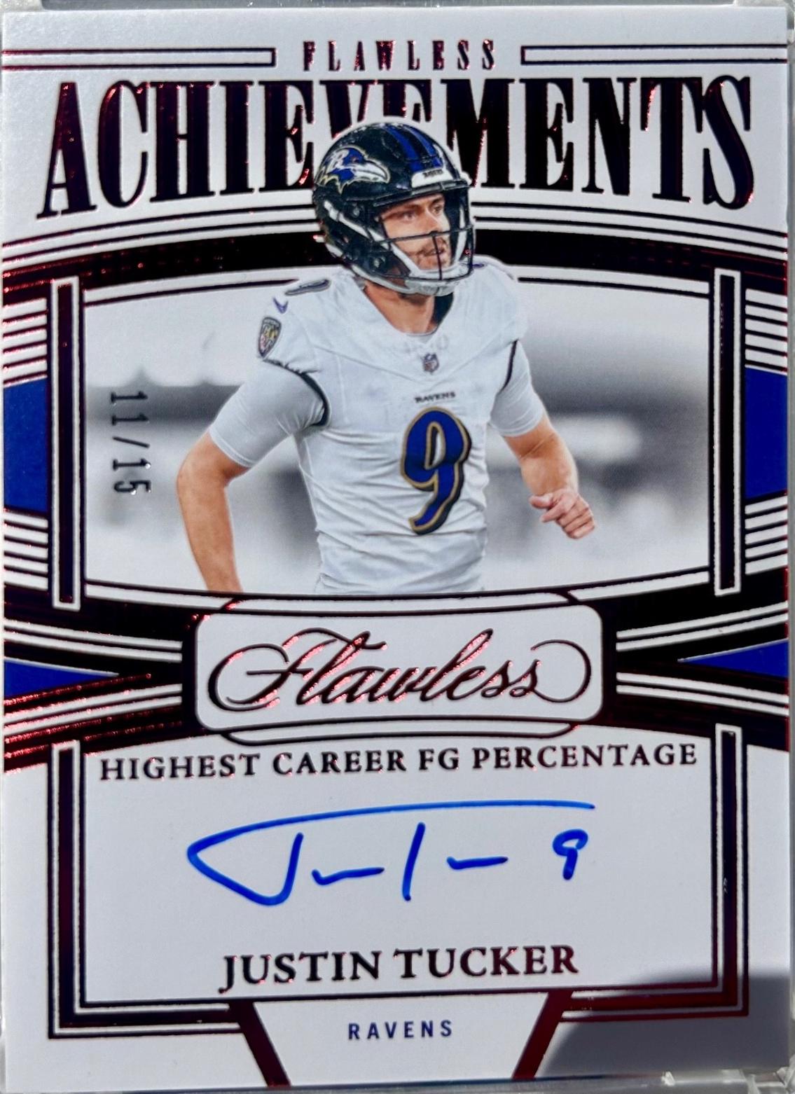 Justin Tucker #11 Football Cards 2023 Panini Flawless Achievements