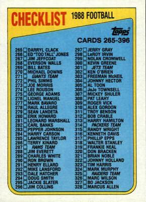 Checklist 265-396 #396 Football Cards 1988 Topps