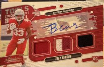 Trey Benson #TOTT-TBN Football Cards 2024 Panini Absolute Tools of the Trade Triple Auto