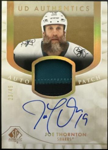Joe Thornton #UDAP-JT Hockey Cards 2023 SP Authentic UD Auto Patch