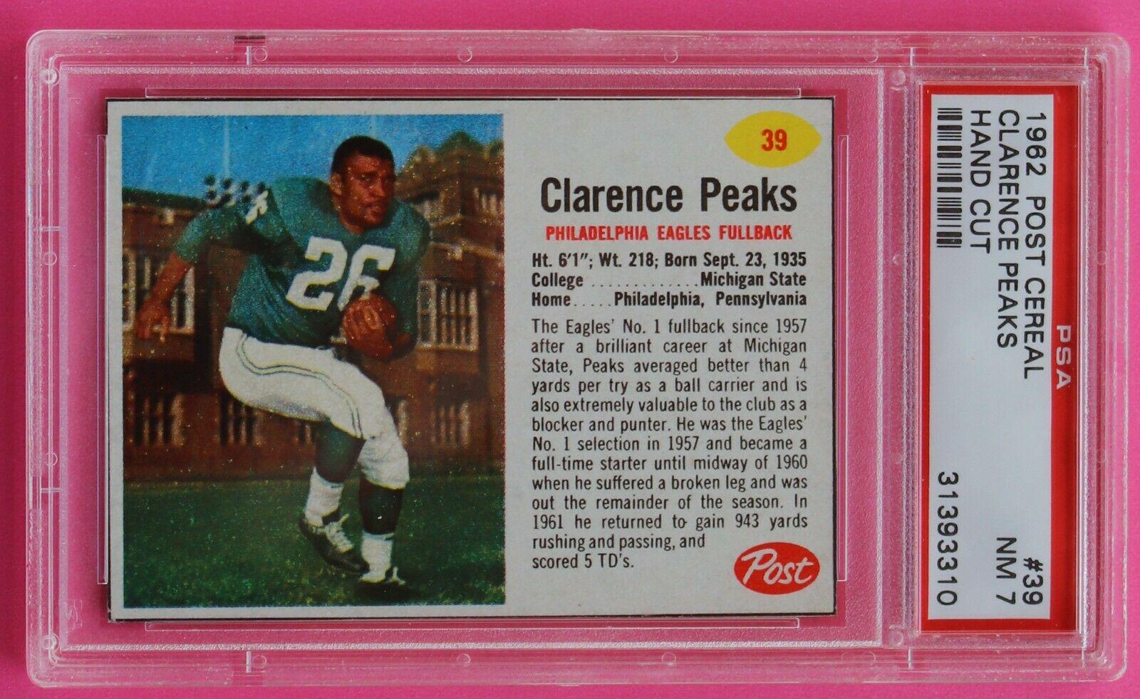 Clarence Peaks #39 Football Cards 1962 Post Cereal