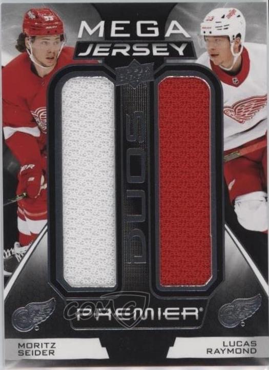 Moritz Seider / Lucas Raymond #PM2-SR Hockey Cards 2022 Upper Deck Premier Mega Jersey Duo