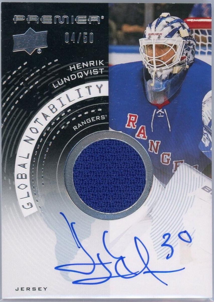 Henrik Lundqvist #GNA-HL Hockey Cards 2023 Upper Deck Premier Global Nobility Auto Jersey