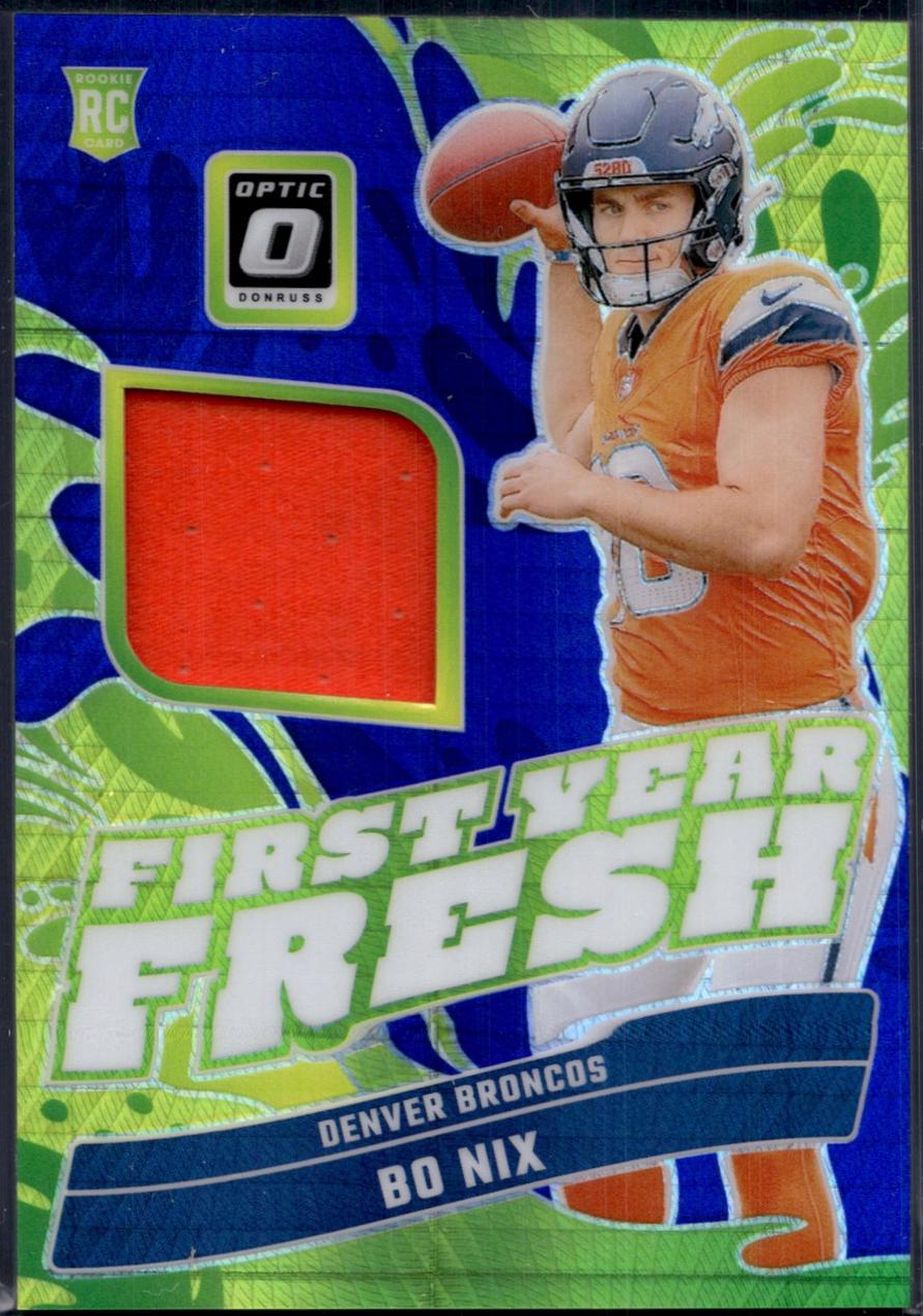 Bo Nix #5 Football Cards 2024 Panini Donruss Optic First Year Fresh Blue Hyper