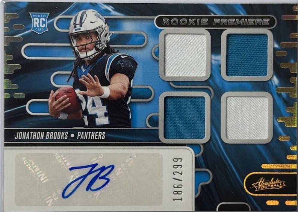 Jonathon Brooks #RPMA-JBS Football Cards 2024 Panini Absolute Rookie Premiere Quad Materials Auto