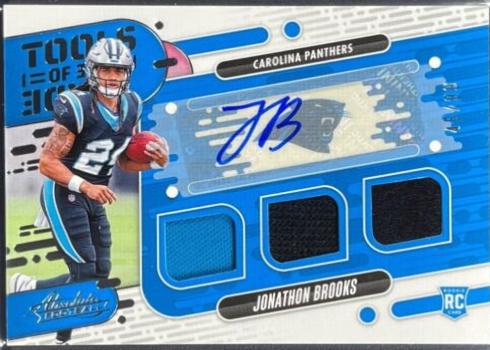 Jonathon Brooks #TOTT-JBS Football Cards 2024 Panini Absolute Tools of the Trade Triple Auto