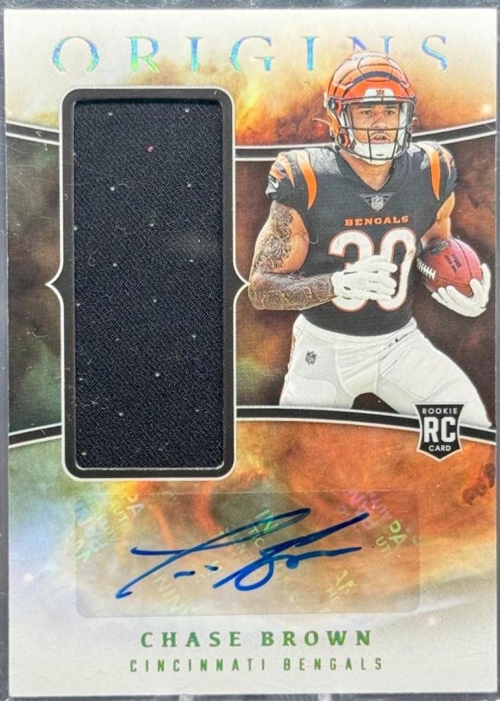 Chase Brown #RJJA-CB Football Cards 2023 Panini Origins Rookie Jumbo Jersey Autographs