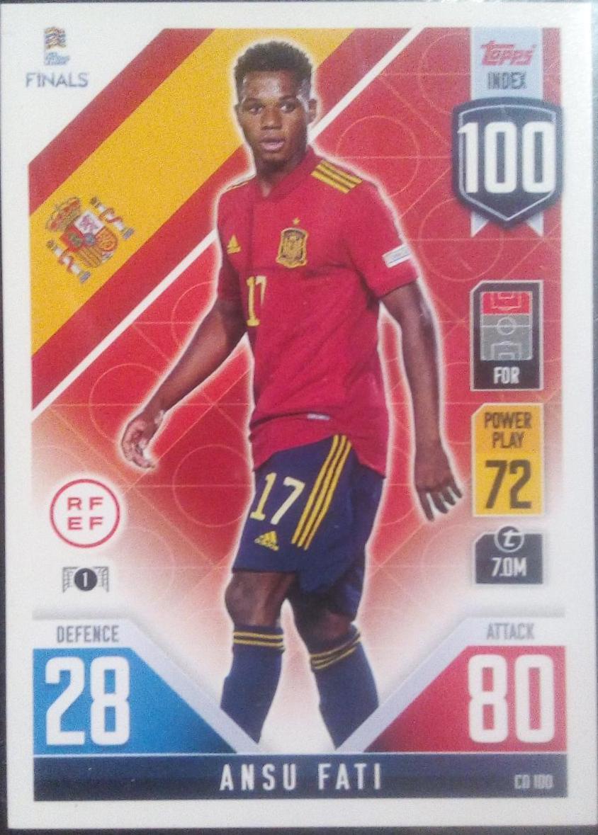 Ansu Fati #CD100 Soccer Cards 2022 Topps Match Attax 101 Road to UEFA Nations League Finals
