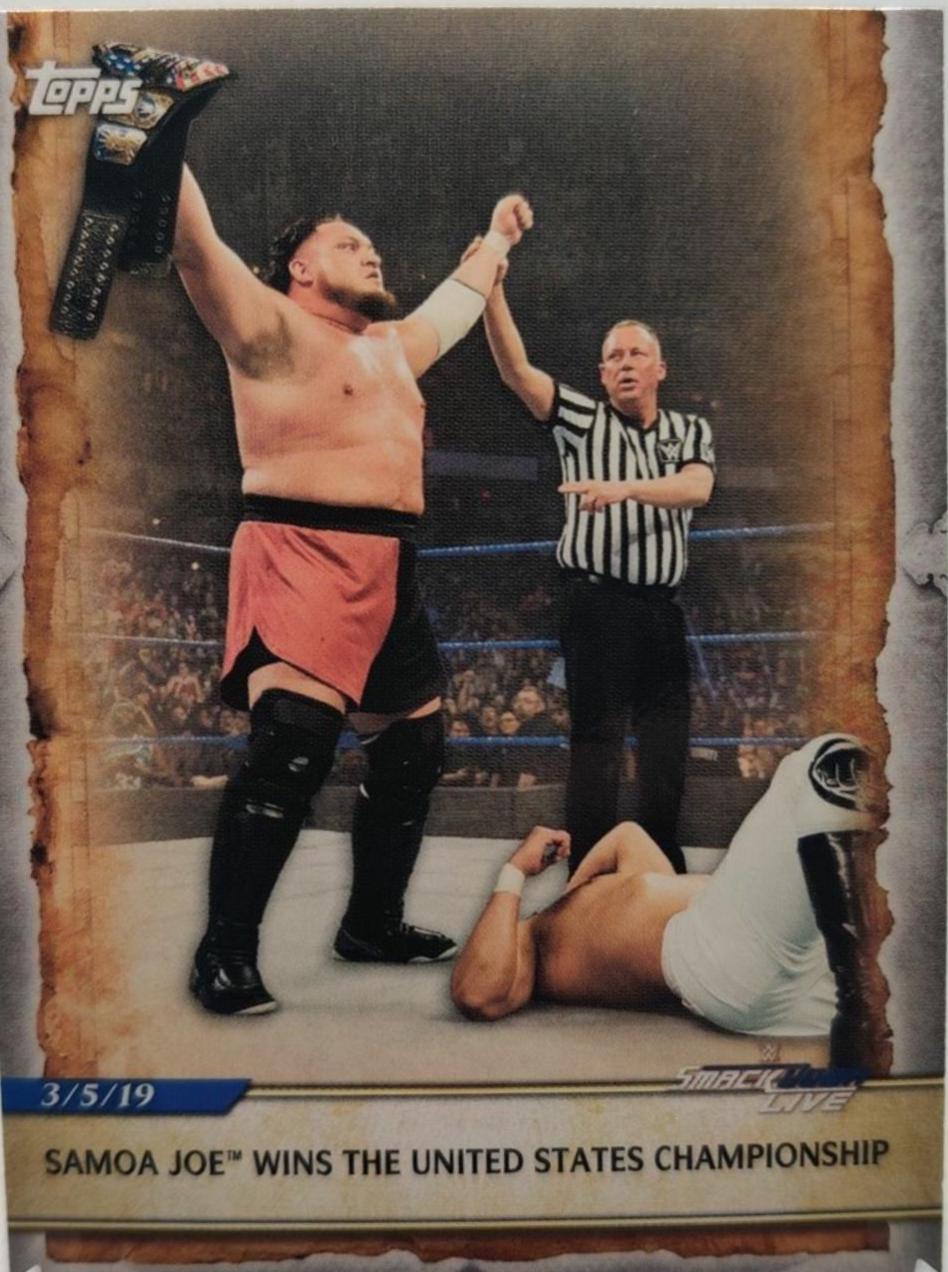 Samoa Joe Wins the United States Championship #89 Wrestling Cards 2020 Topps WWE Road to WrestleMania