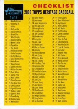 Checklist #1 OF 3 Baseball Cards 2003 Topps Heritage