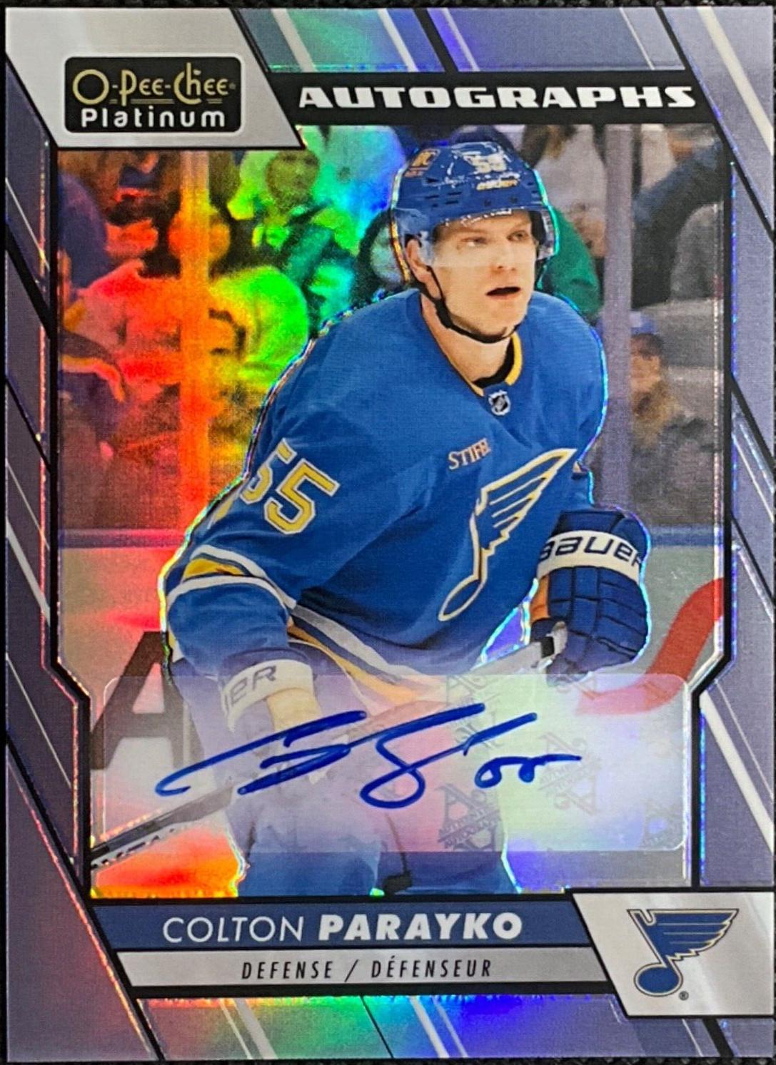 Colton Parayko #BA-CP Hockey Cards 2023 O-Pee-Chee Platinum Blue Rainbow Autographs