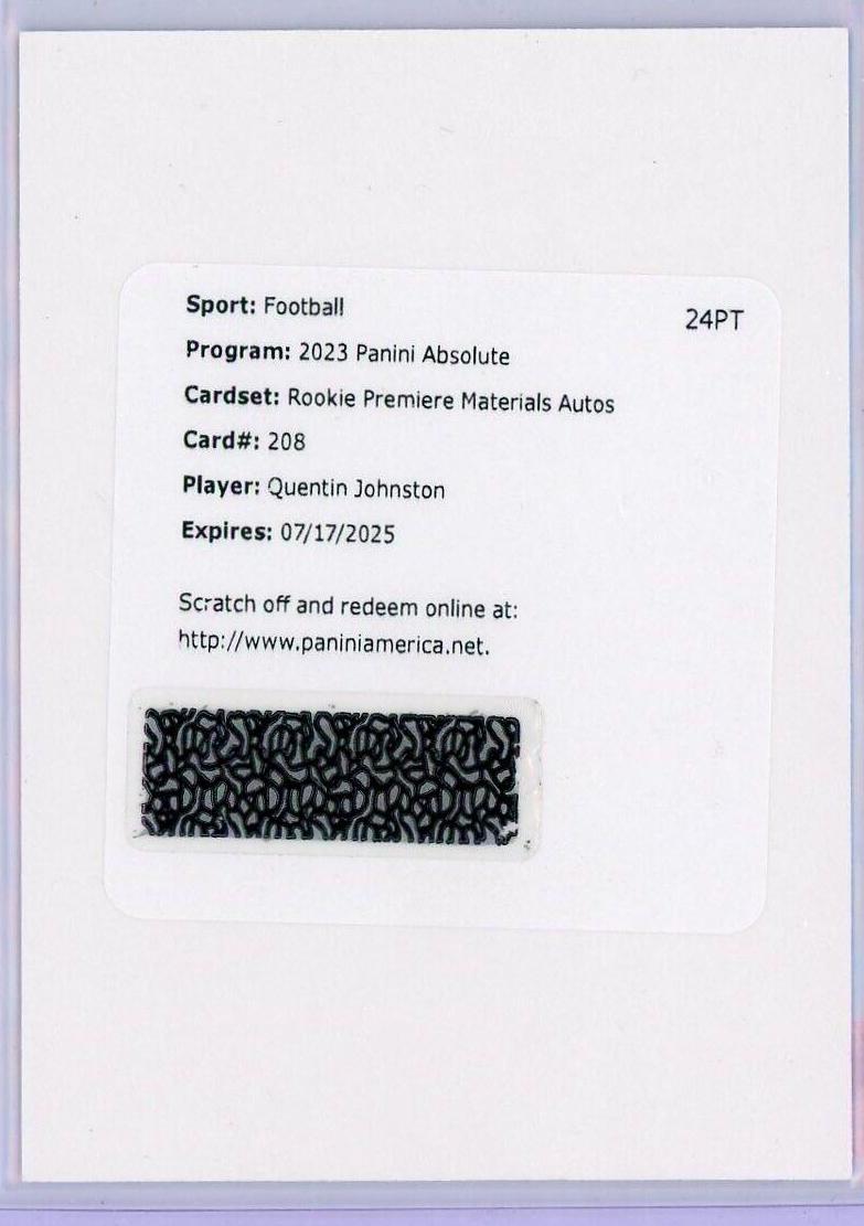 Quentin Johnston #208 2023 Panini Absolute Football