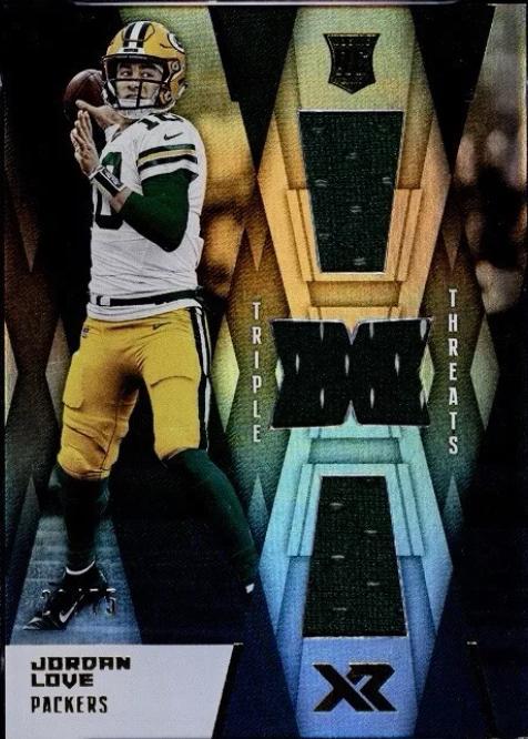 Jordan Love #RTM-JL Football Cards 2020 Panini XR Rookie Triple Threats Materials