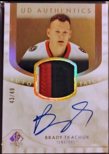 Brady Tkachuk #UDAP-BT Hockey Cards 2023 SP Authentic UD Auto Patch