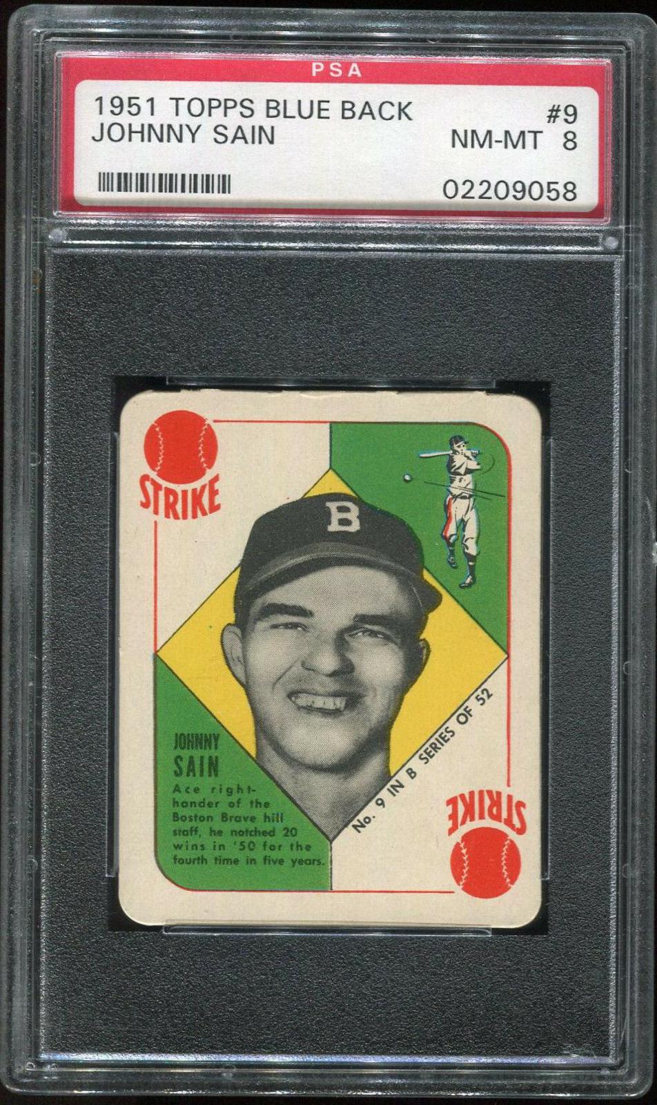 Johnny Sain #9 Baseball Cards 1951 Topps Blue Back