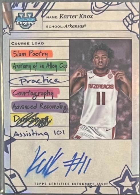 Karter Knox #CLA-KR Basketball Cards 2024 Bowman Chrome University Course Load Autograph