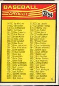 Checklist 547-651 #6 Baseball Cards 1984 Donruss