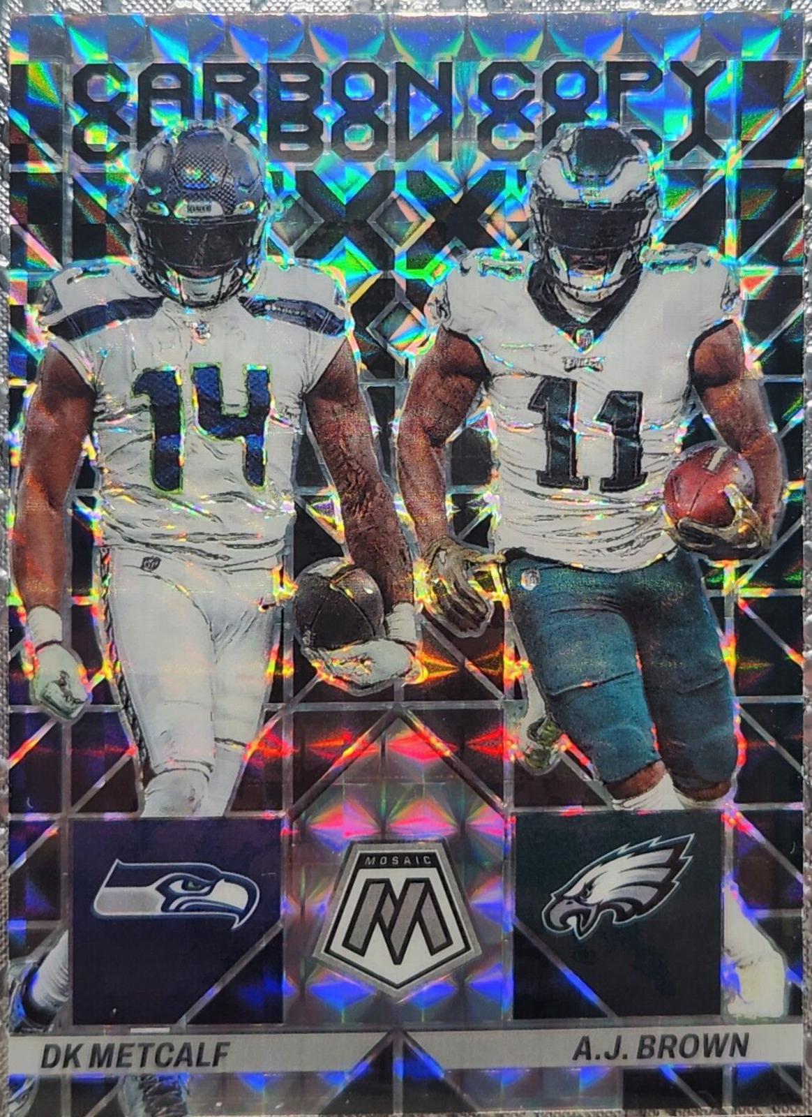 A. J. Brown, DK Metcalf #CC-14 Football Cards 2023 Panini Mosaic Carbon Copy