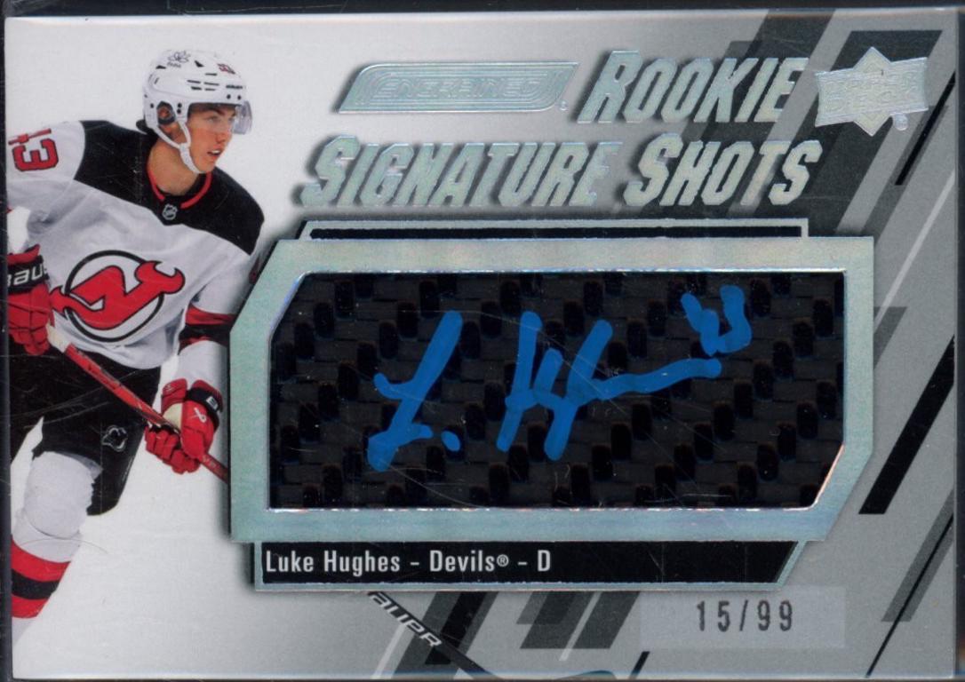 Luke Hughes #RSS-LH Hockey Cards 2023 Upper Deck Engrained Rookie Signature Shots