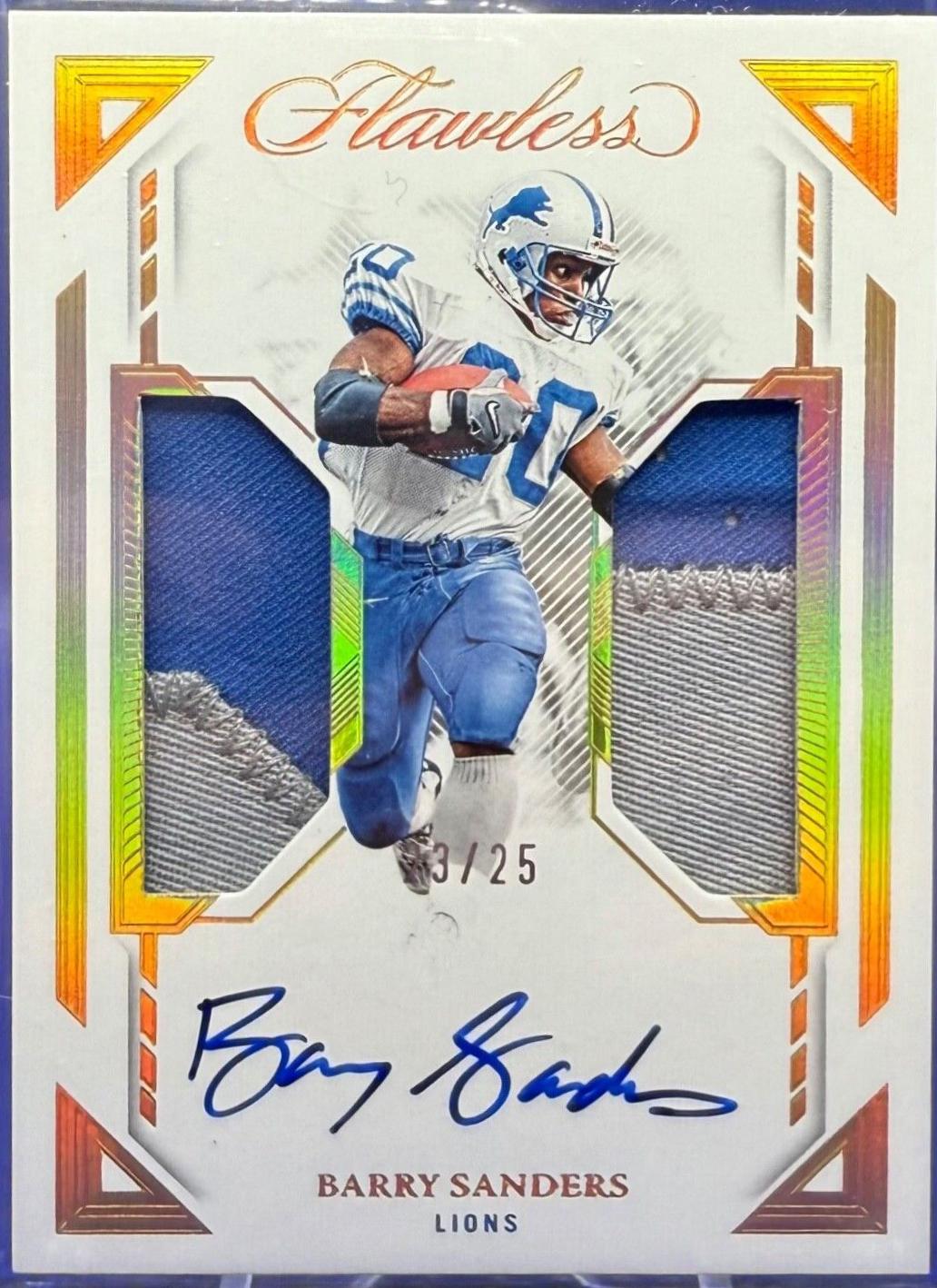 Barry Sanders #9 Football Cards 2023 Panini Flawless Dual Patch Autographs