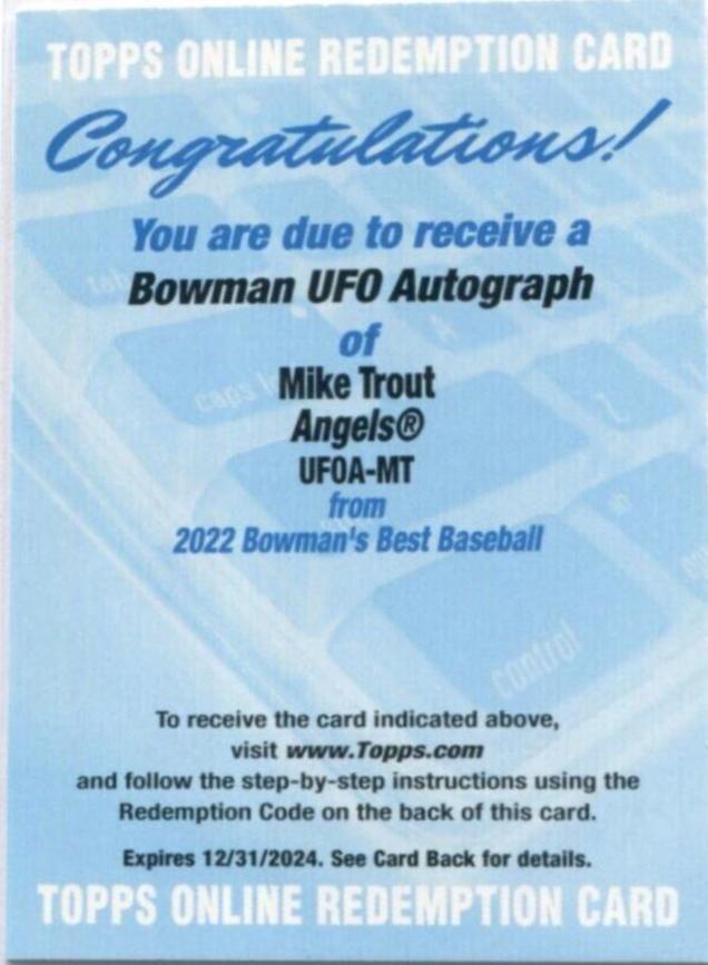 Mike Trout #UFOA-MT Baseball Cards 2022 Bowman's Best UFO Autographs