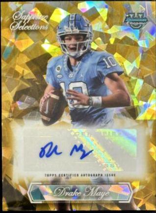 Drake Maye #SG-DM Football Cards 2023 Bowman Chrome University Sapphire Selections Autographs