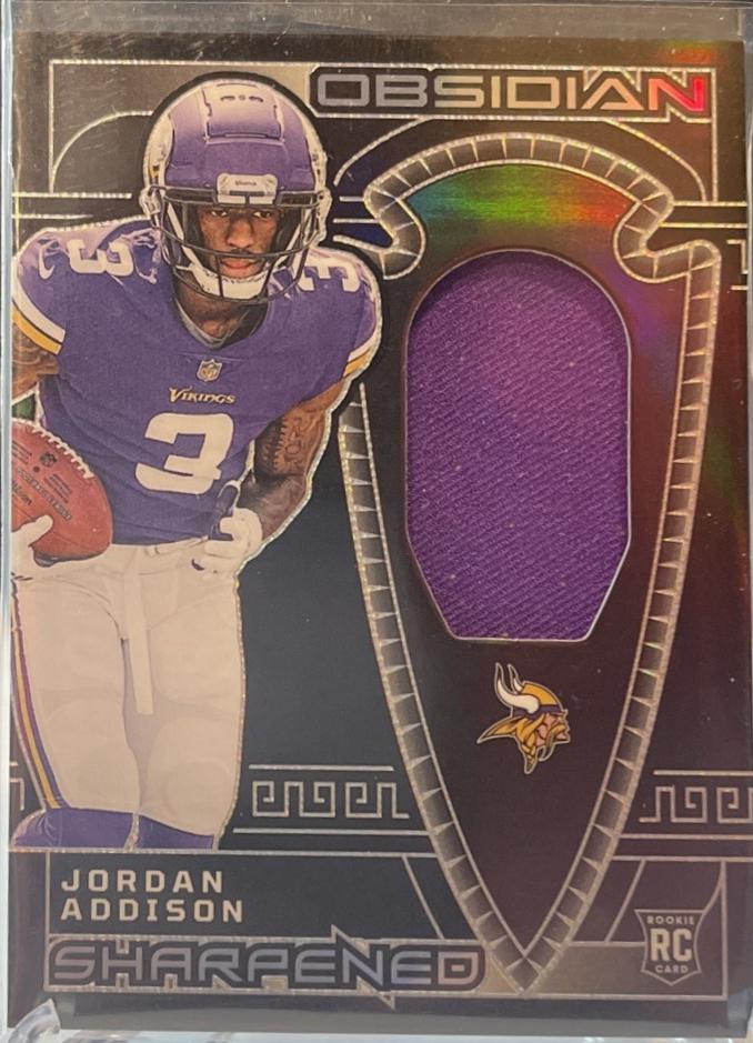 Jordan Addison #SSW-JAD Football Cards 2023 Panini Obsidian Sharpened Swatch