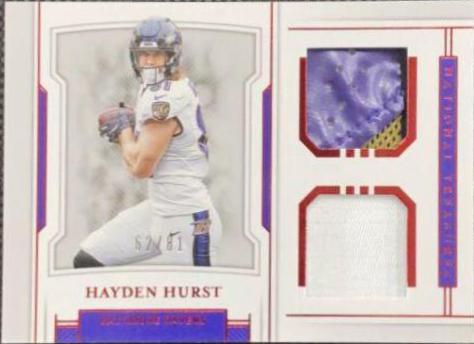 Hayden Hurst Football Cards 2018 National Treasures Rookie Dual Materials
