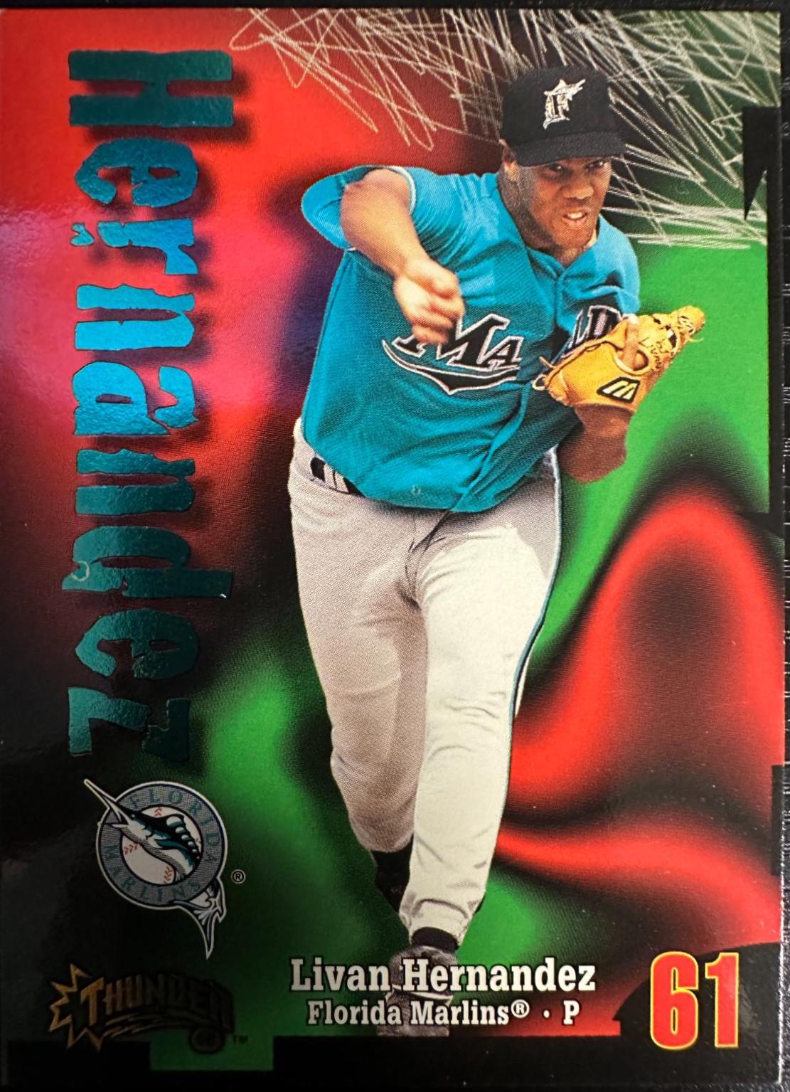 Livan Hernandez #61 Baseball Cards 1998 Skybox Thunder