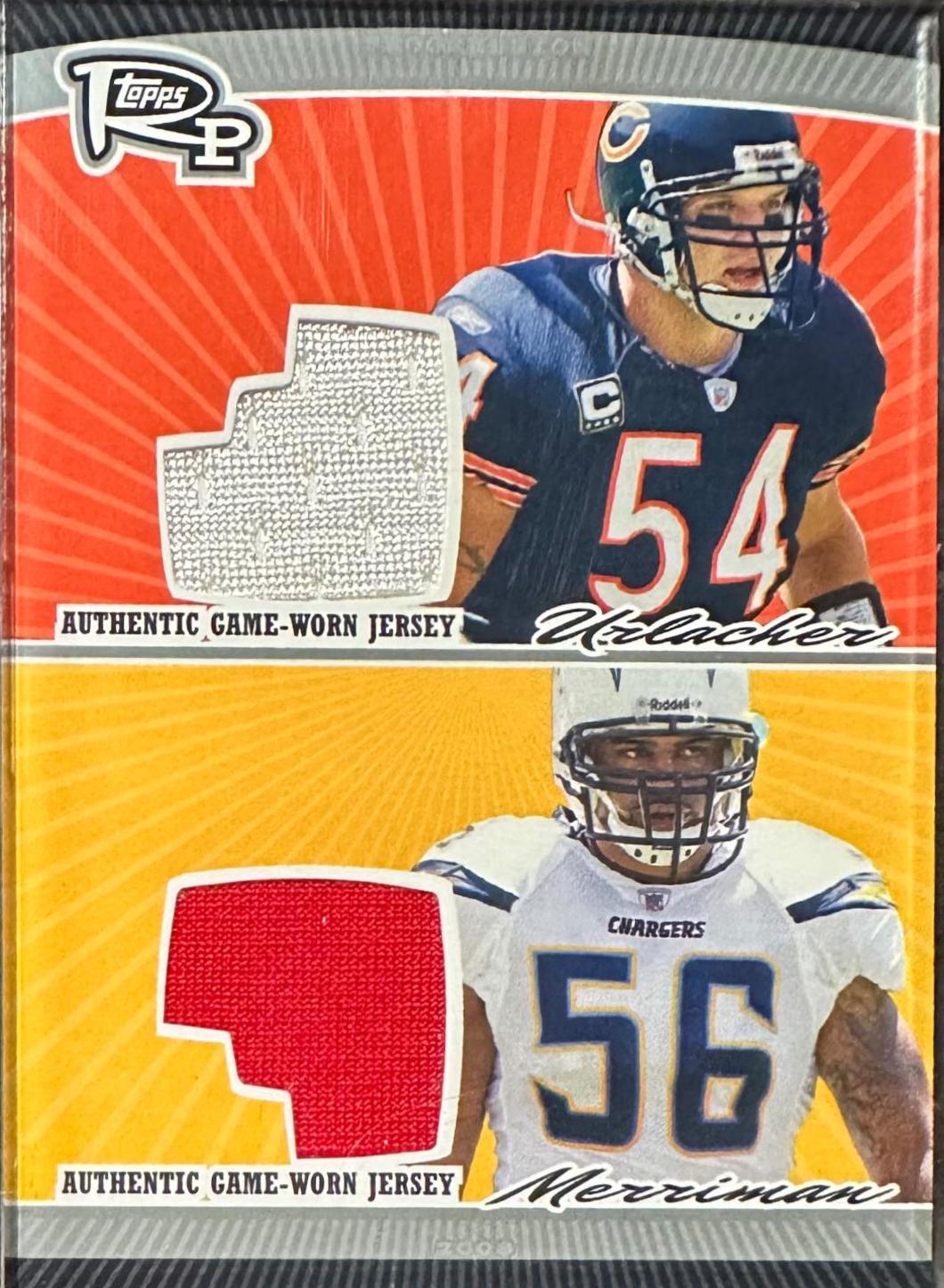 Brian Urlacher / Shawne Merriman #PDR-UM Football Cards 2008 Topps Rookie Progression Game Worn Jersey Dual
