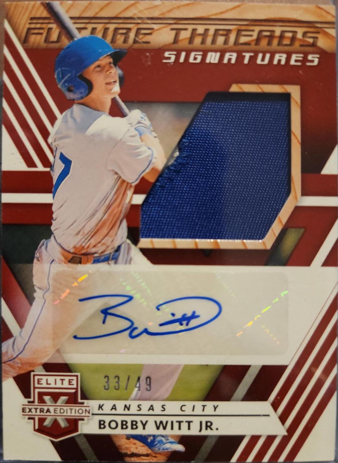 Bobby Witt Jr #FTS-BW Baseball Cards 2020 Panini Elite Extra Edition Future Threads Signatures