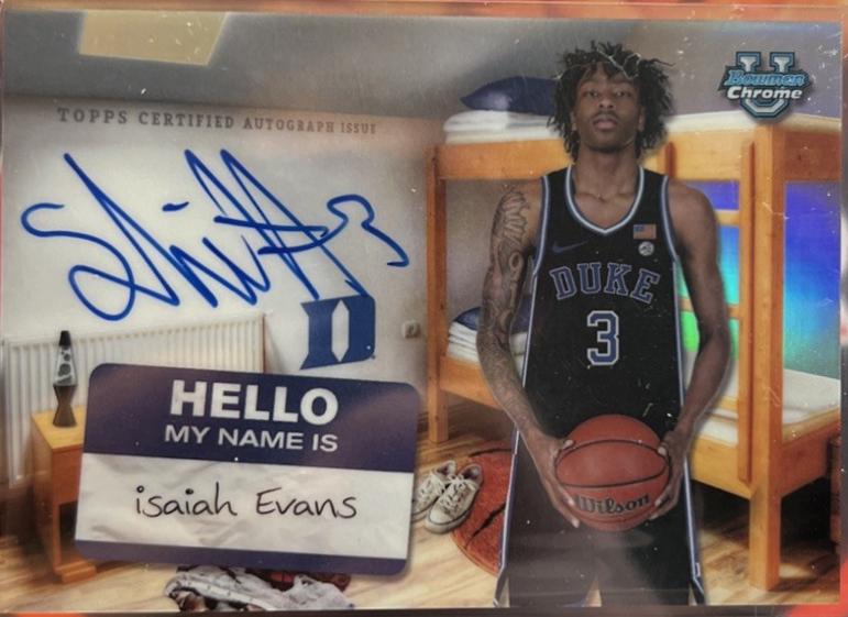 Isaiah Evans #CDS-IE Basketball Cards 2024 Bowman Chrome University Campus Dorms Signature