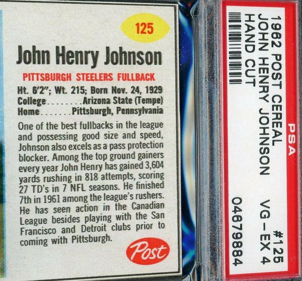 John Henry Johnson #125 Football Cards 1962 Post Cereal