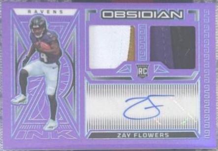 Zay Flowers #39 Football Cards 2023 Panini Obsidian Rookie Jersey Ink