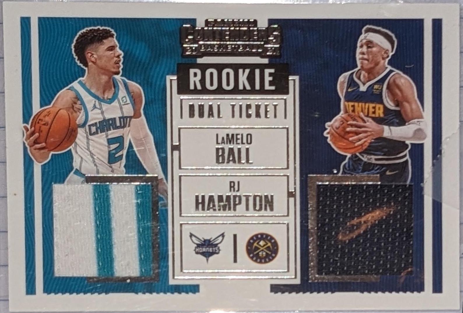 LaMelo Ball and RJ Hampton #RD-LR Basketball Cards 2020 Panini Contenders Dual Swatches